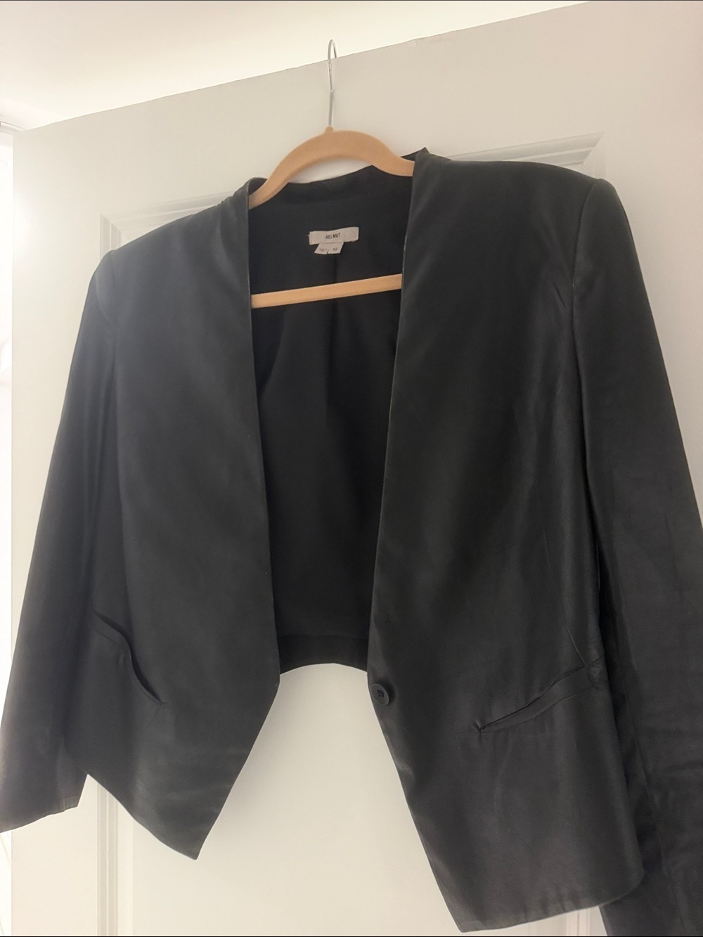 Helmut Lang Black Cropped Leather Blazer